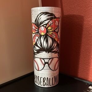 Baseball Mom Tumbler with Red and Black Design